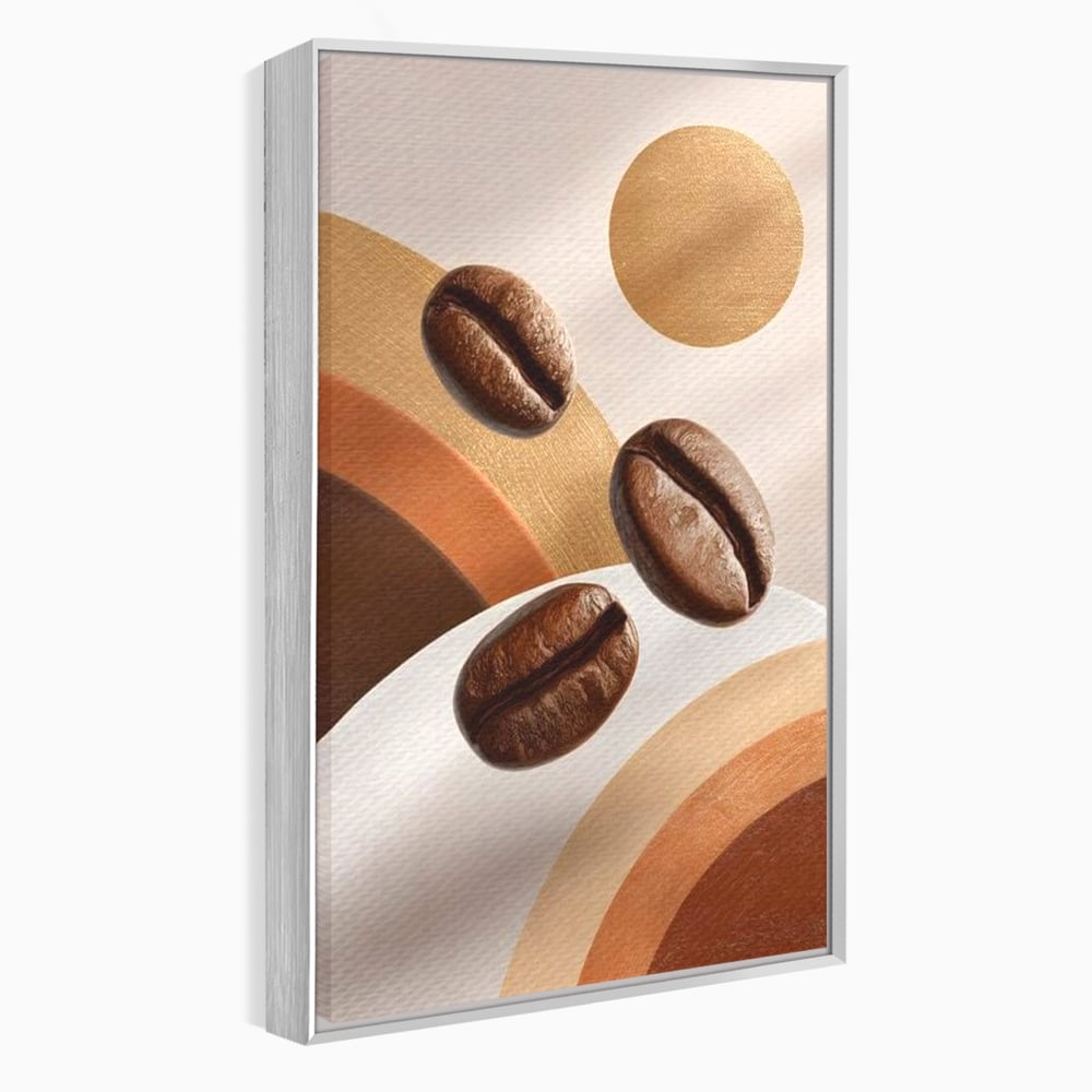Tablou canvas cu tablou canvas cu boabe de cafea, in rama de aluminiu argintiu